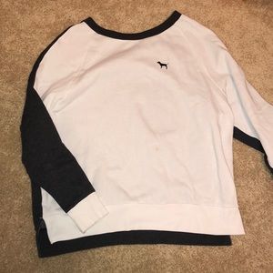 Pink crew neck. It is where and grey. size large.